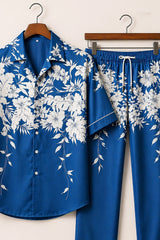 Navy Wht Floral Mens Full Pant Co-ords - XPCRDF
