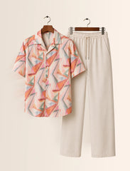 Orange Geometry Unisex Half Sleeve Full Pant Cords - XPCRDF