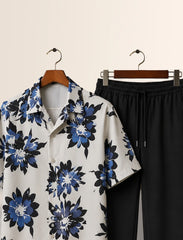 White Floral Half Sleeve Full Pant Cords - XPCRDF