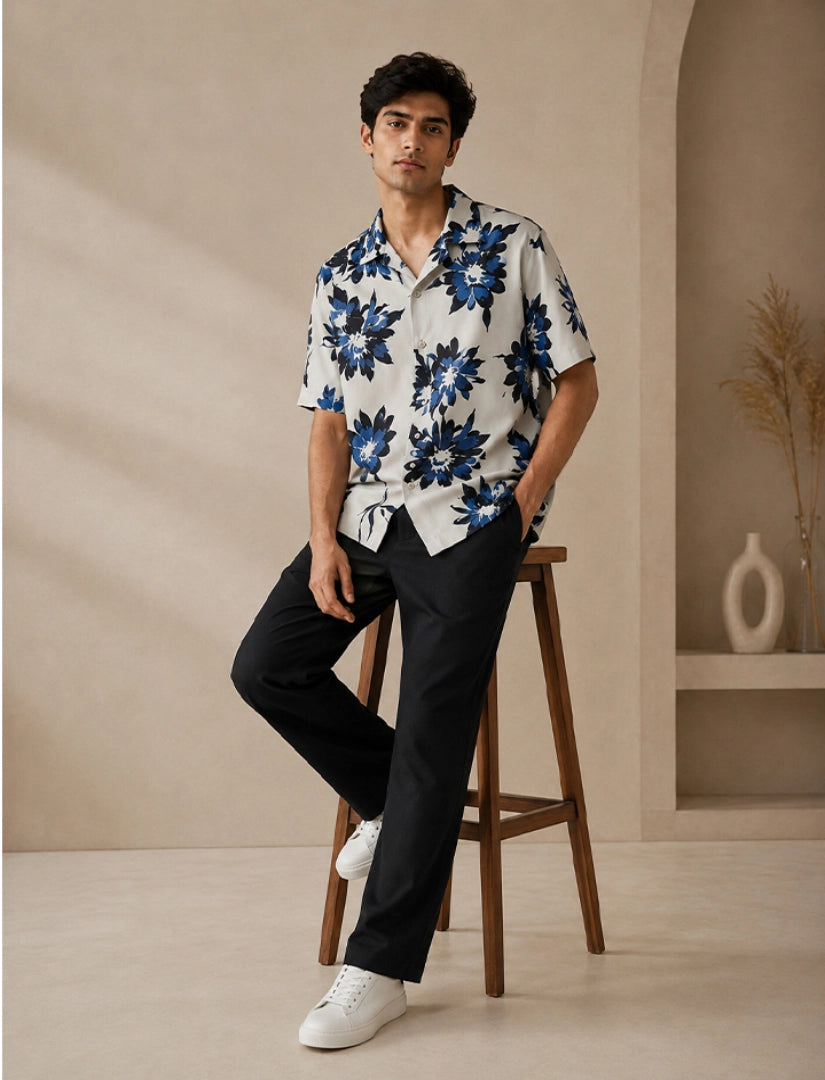 White Floral Half Sleeve Full Pant Cords - XPCRDF