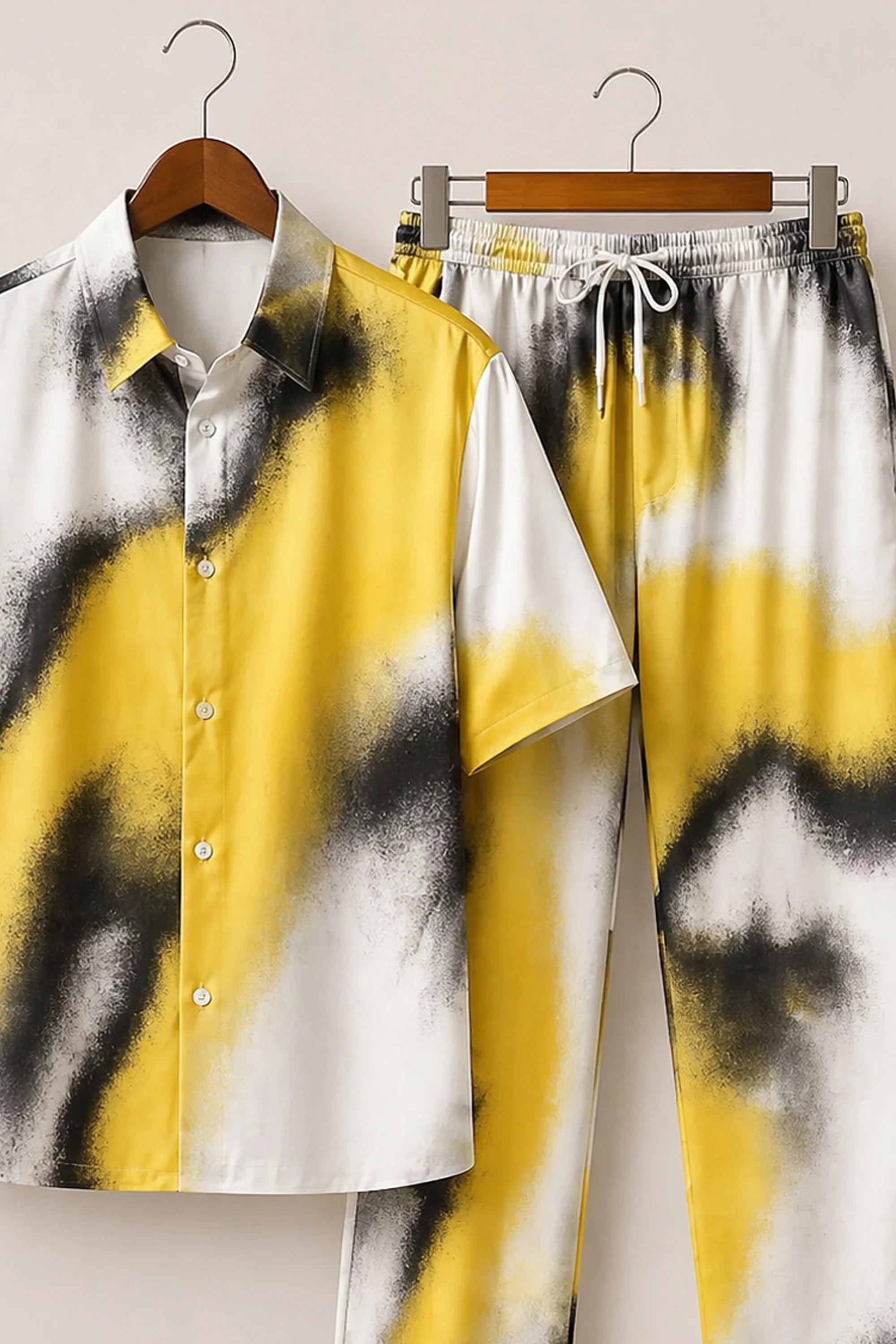 Yellow Patch White Mens Full Pant Co-ords - XPCRDF